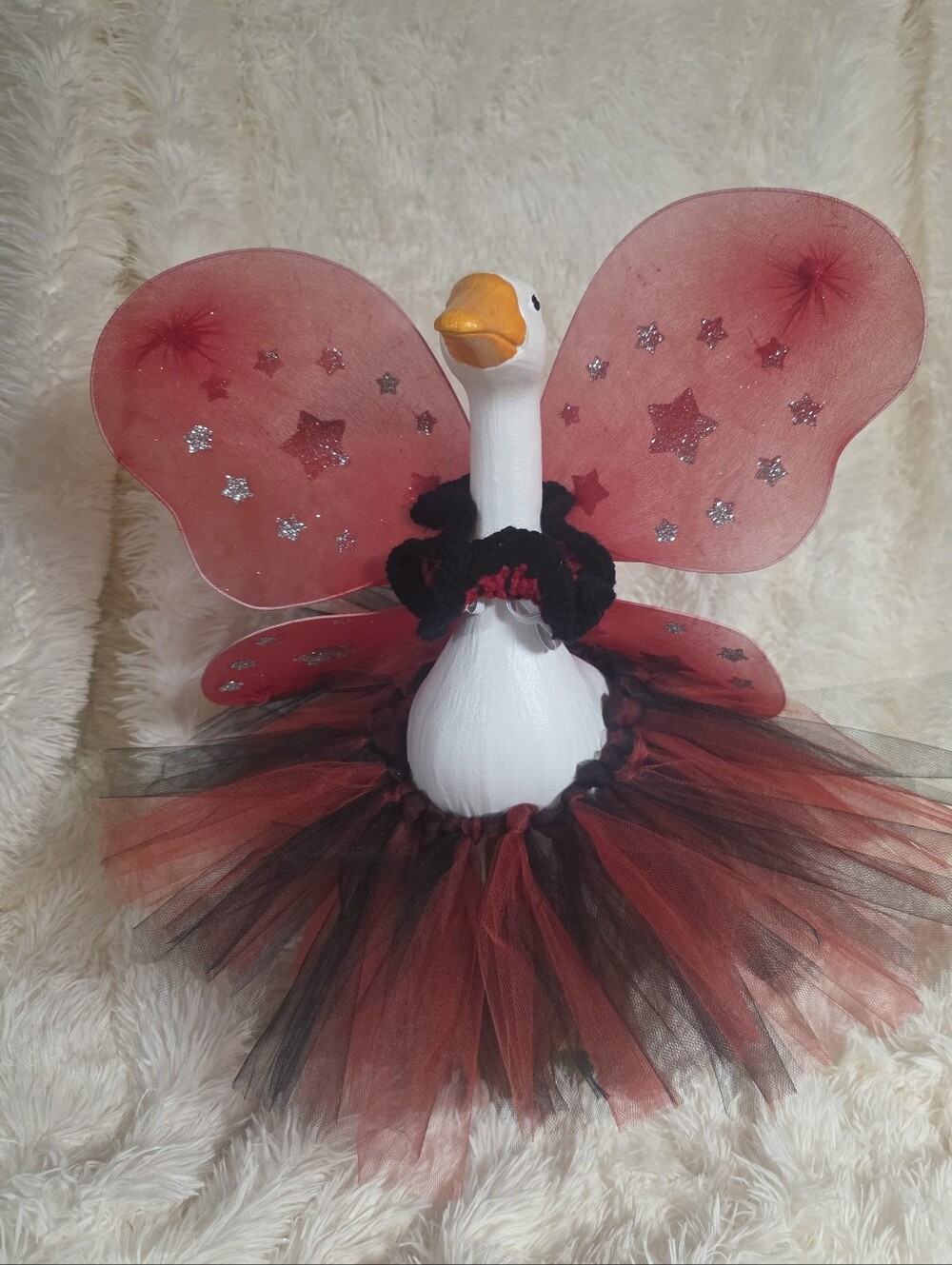 19" Handmade Ruffle Collar Red And BlackTutu Costume With Wings